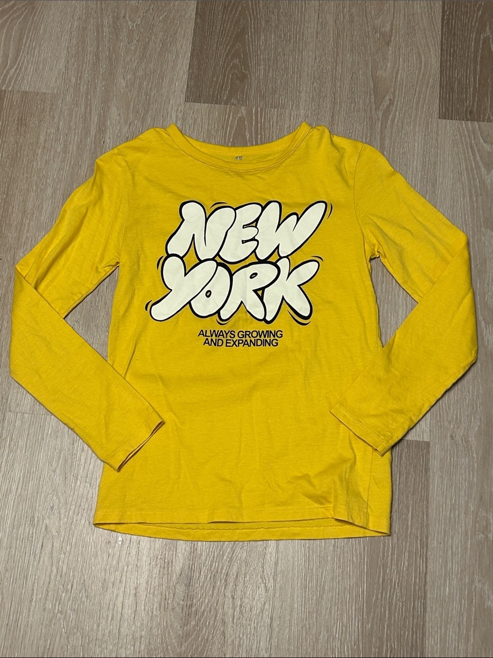 H & M Kids 'New York' Yellow Long-Sleeve Graphic Tee Sz 8/10